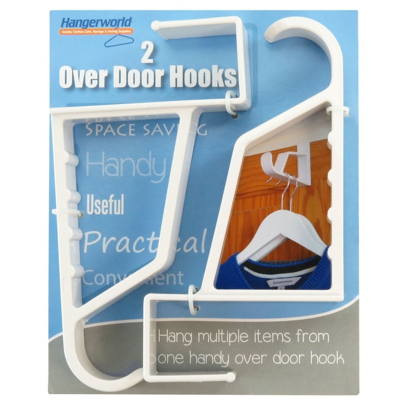 HANGERWORLD 2 Pack Over The Door Hooks for Hangers - Extra Strong White Plastic Over Door Hook for Hanging Clothes  Towels  Robes  Hats  Bags and More - Image 2